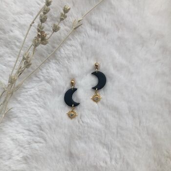 Black Celestial Luna Moon Polymer Clay Earrings, 2 of 3