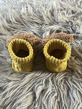 Mustard Yellow Ribbed Teddy Bear Baby Socks, 5 of 7