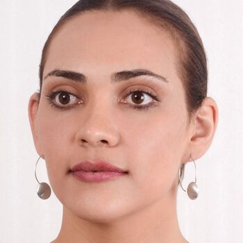 Three Quarter Hoop Earrings With Matt Disc In Silver, 2 of 4