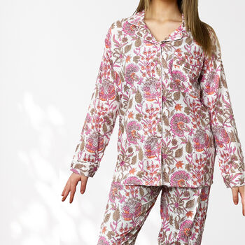 Pink And White Floral 100% Cotton Ladies Pyjamas, 9 of 9