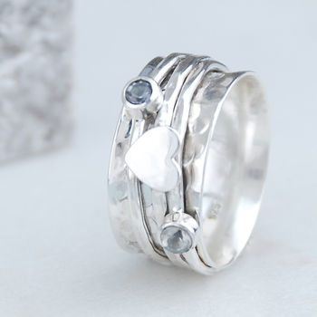 Cherish Silver Heart Moonstone Spinning Ring, 5 of 9