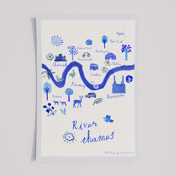 River Thames Map Poster London Blue Landmarks Travel Print, 4 of 6