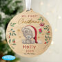 Personalised First Christmas Wooden Hanging Decoration, thumbnail 1 of 2