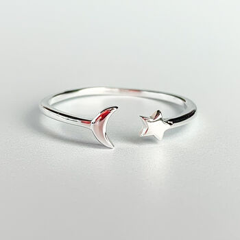 Sterling Silver Crescent Moon And Star Adjustable Ring, 2 of 4