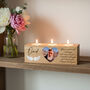 Solid Oak Memorial Photo And Angel Wings Triple Candle Tealight Holder, thumbnail 2 of 3