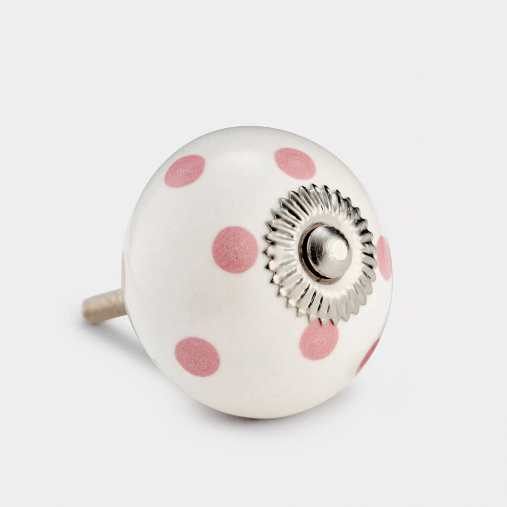 Set Of Eight Pink And White Ceramic Cupboard Door Knobs By Pushka Home