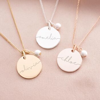 Esme Disc And Freshwater Pearl Name Necklace, 2 of 12