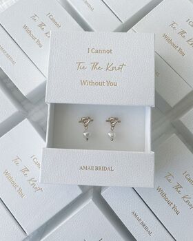 Bridesmaid Pearl Gold Knot Boxed Earrings, 2 of 3