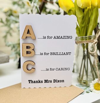 Personalised Teacher Thank You Wooden Abc Card, 4 of 5