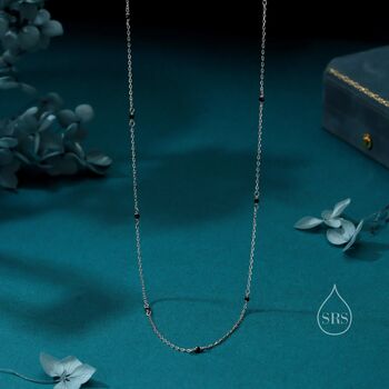 2mm Black Spinel Beaded Satellite Chain Necklace In Sterling Silver, 3 of 12