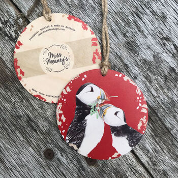Puffin Bird Wooden Christmas Bauble Hanging Decoration, 4 of 5