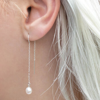 Sterling Silver Freshwater Pearl Threader Earrings, 4 of 10