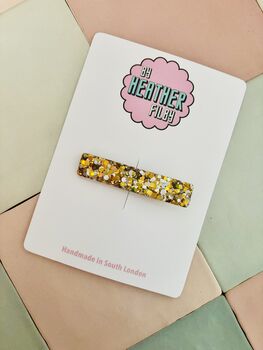 Gold And Silver Glitter Resin Hair Clip / Mixed Metallic Barrette / Elegant Birthday Gift For Her, 5 of 6