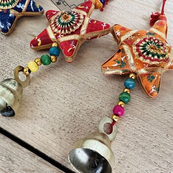Fabric Hanging Star Decoration Recycled Sari Bell, 5 of 5