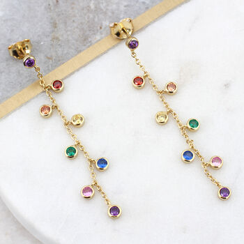 18ct Gold Plated Rainbow Crystal Drop Earrings, 2 of 3