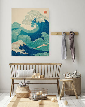 Japanese Abstract Blue Wave Art Print, 3 of 4