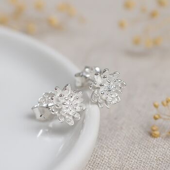 Sterling Silver Chrysanthemum Birth Flower Stud Earrings, 4 of 5