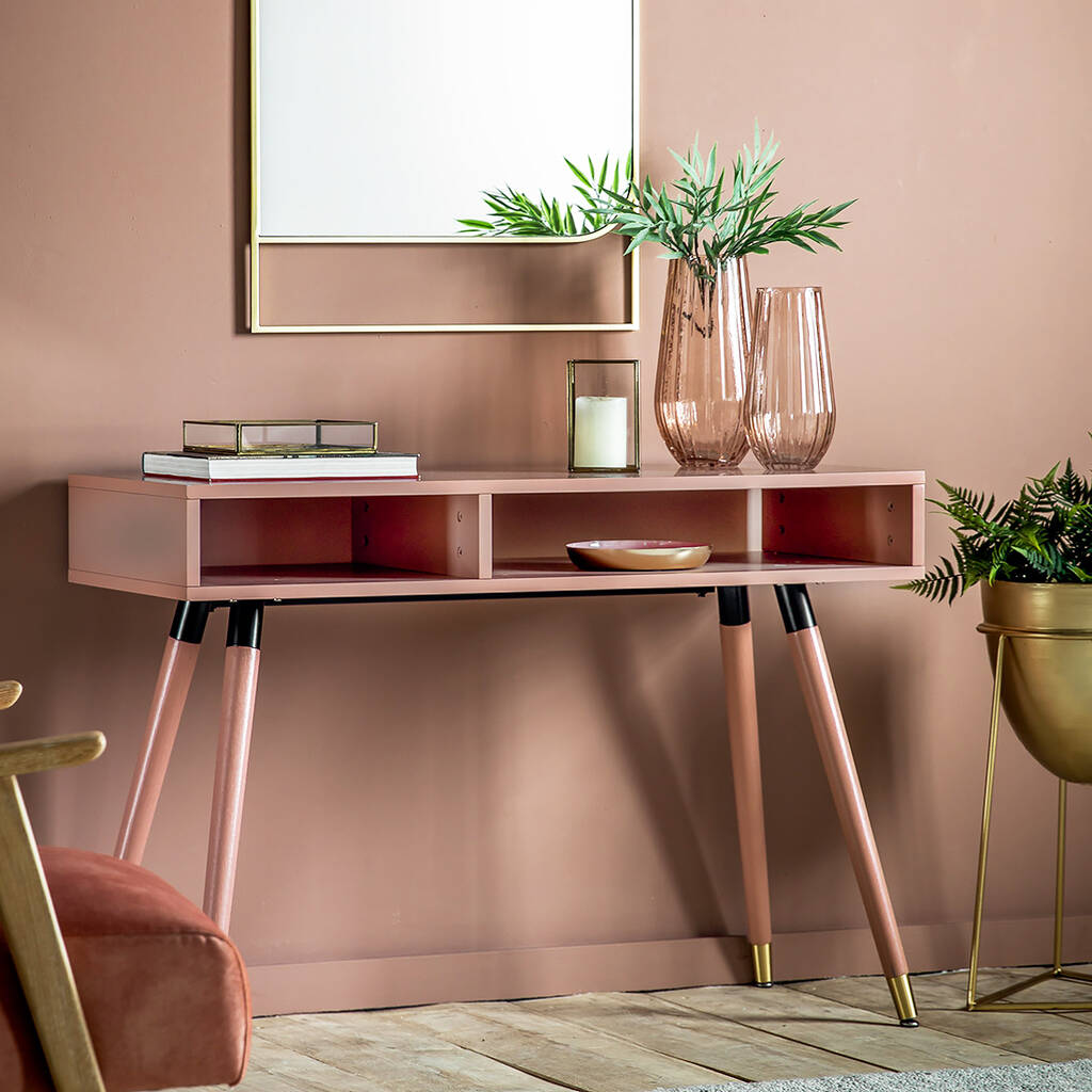 Slim Pink Console Table With Tapered Legs By Primrose & Plum