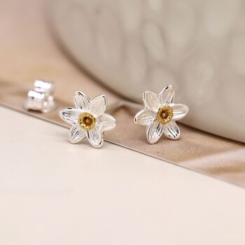 Sterling Silver Daffodil Stud Earrings, 4 of 10