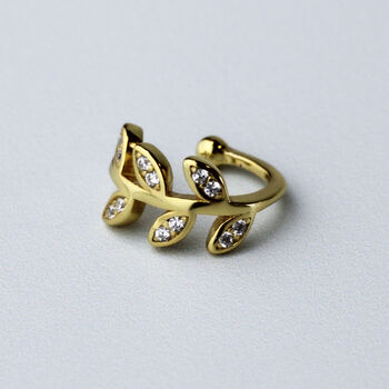 Gold Colour Sterling Silver Crystal Leaf Ear Cuff, 3 of 5