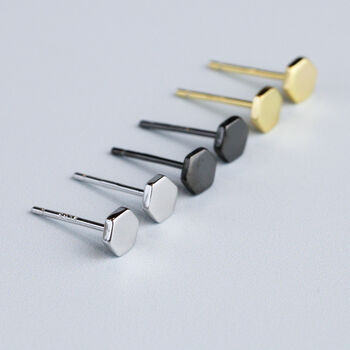 Sterling Silver Minimalist Hexagon Stud Earrings, 2 of 5