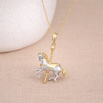 Personalised Gold Plated Sterling Silver Carousel Horse Pendant Necklace, 2 of 9