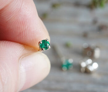 Natural Emerald Stud Earrings In 18ct White Gold, 4 of 4