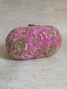 Hot Pink Oval Velvet Clutch, 4 of 10