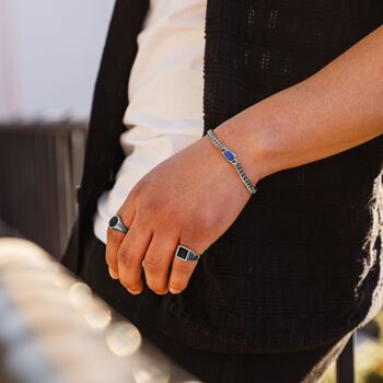 Silver Lapis Gemstone Cuban Bracelet For Men, 9 of 10