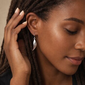 Sterling Silver Hammered Leaf Drop Earrings, 2 of 8