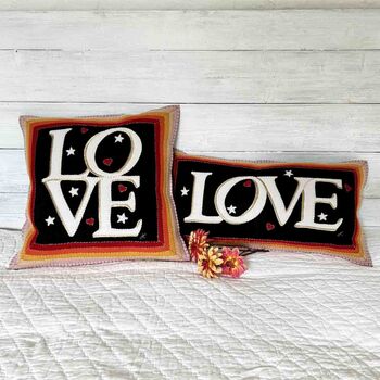 Long Wool Love Cushion With Multi Coloured Border, 4 of 4