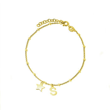 Sterling Silver Gold Plated Initial Star Charm Bracelet, 2 of 10