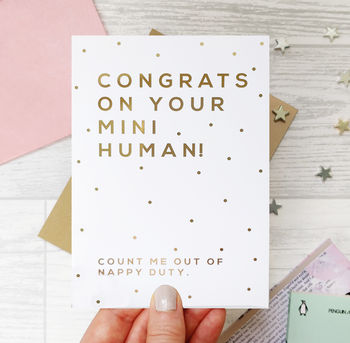 Funny New Baby 'Mini Human' Gold Foil Card, 2 of 2