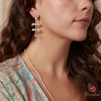 Moonstone Leaf Shaped 18k Gold And Silver Studs, 2 of 11
