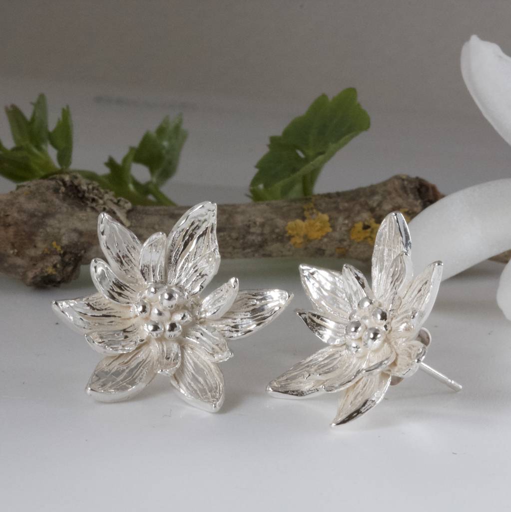 Large Silver Lotus Flower Earrings By Caroline Brook