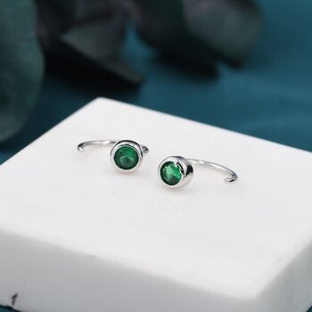 Emerald Green 4mm Cz Huggie Hoop Earrings, 5 of 11