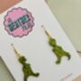 Green T Rex Dinosaur Glitter Resin Earrings / Dinosaur Lover Gift / Prehistoric Statement Jewellery / Cute Accessories, thumbnail 5 of 5