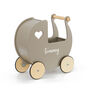 Personalised Kids Grey Wooden Push Along Pram, thumbnail 1 of 3