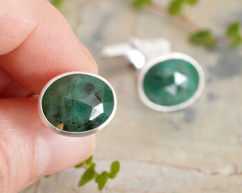 Oval Emerald Cufflinks In Sterling Silver, 3 of 3