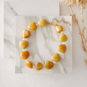 Yellow Jade And Quartz Heart Anklet In Gold, 2 of 4