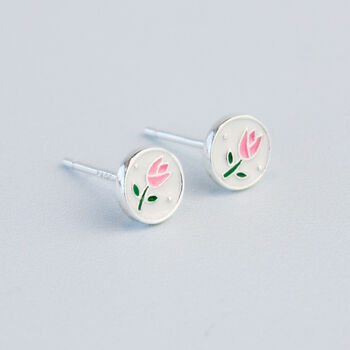 Sterling Silver Tulip Circle Stud Earrings, 6 of 6