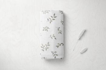 Luxury Grey Delicate Leaves Organic Bamboo Muslin Swaddle Blanket, 4 of 4