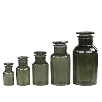 Set Of Five Green Glass Apothecary Jars, 2 of 6