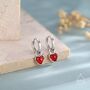 Sterling Silver Natural Red Onyx Heart Dangle Huggie Hoop Earrings, thumbnail 2 of 11
