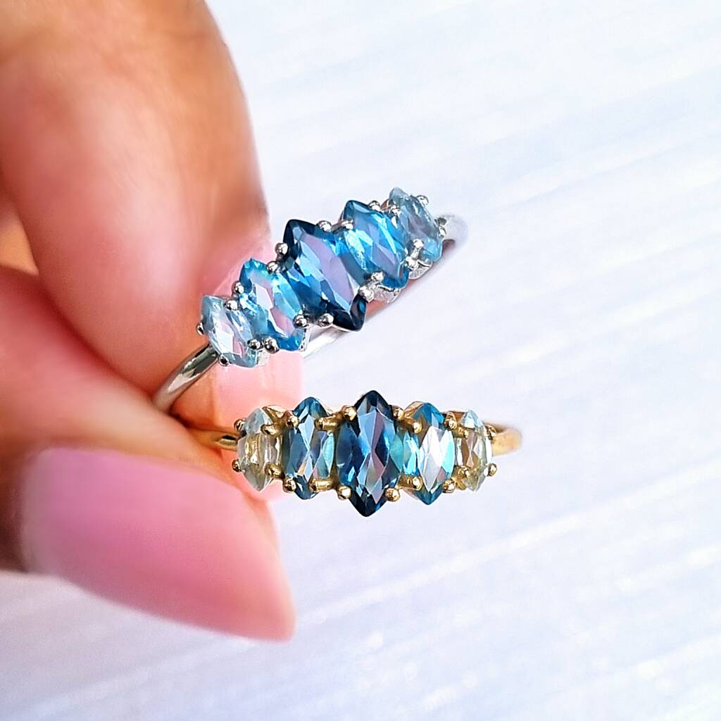 Ombre Blue Topaz Ring In Silver And Gold Vermeil, 1 of 11