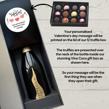 Vino Coco Personalised Valentine's Day Bottega Prosecco And Truffles Gift Set, 2 of 9