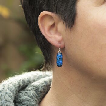 Sapphire Blue Fused Glass Drop Earrings, 4 of 12