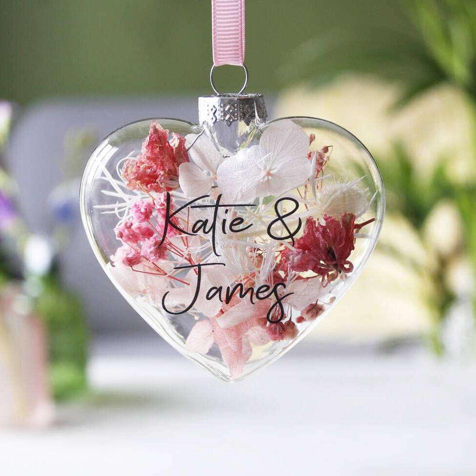 Couples Floral Glass Bauble Hanging Decoration, 1 of 12