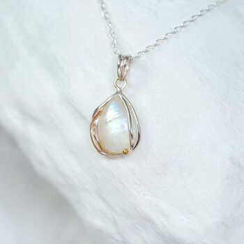 Rainbow Moonstone Droplet Pendant, 3 of 7