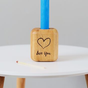 Solid Oak Personalised Heart Candle Holder, 3 of 8